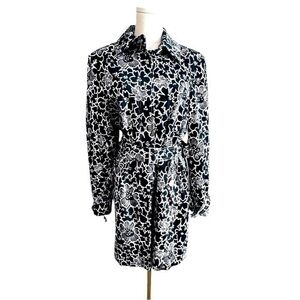 Anne Klein Women's Belted Black and White Floral Cropped Trench Coat Size 14 NWT